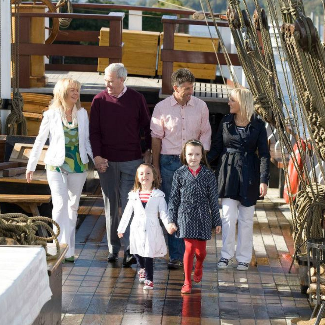 Family on the deck of the Dunbrody Famine Ship